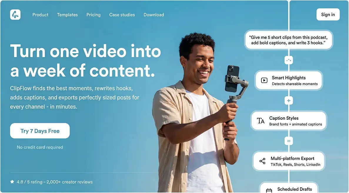Clip interface with workspace panes and publishing actions