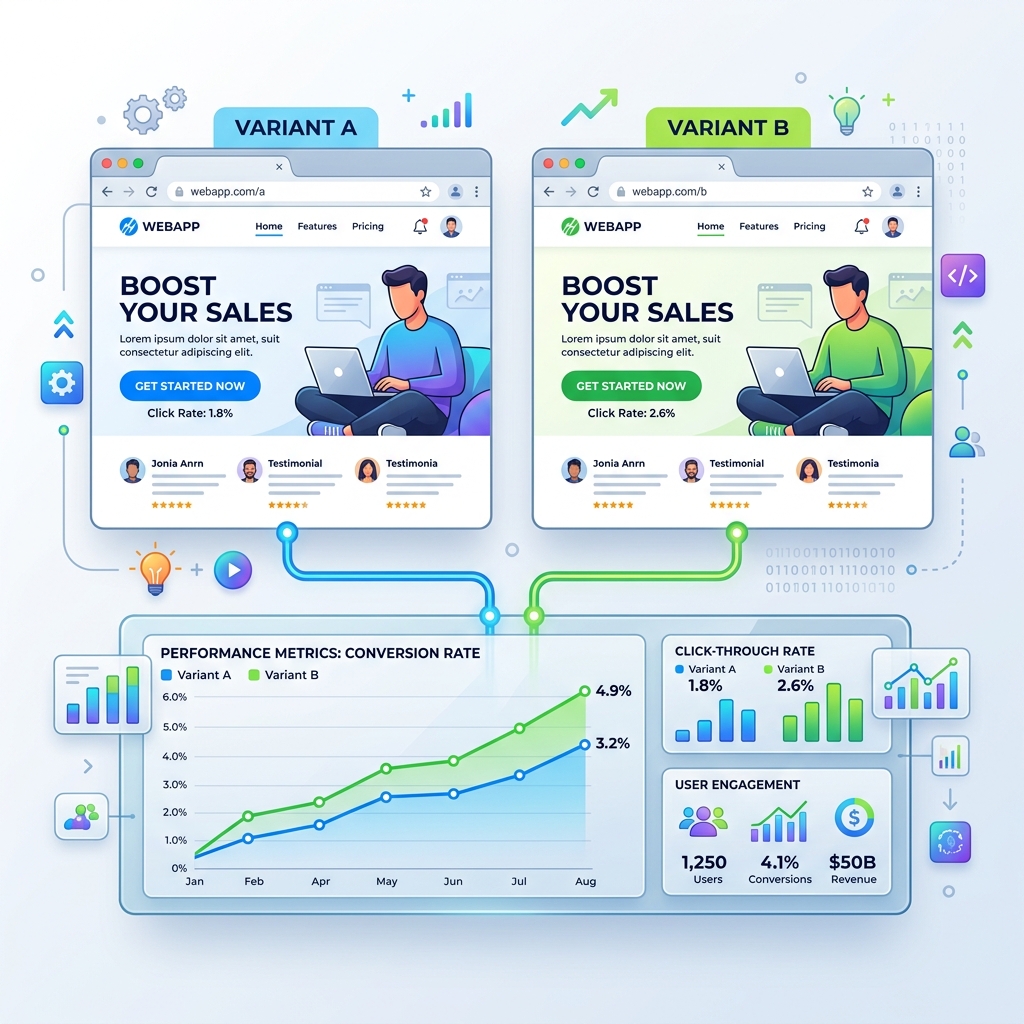 A/B testing concept showing Variant A versus Variant B