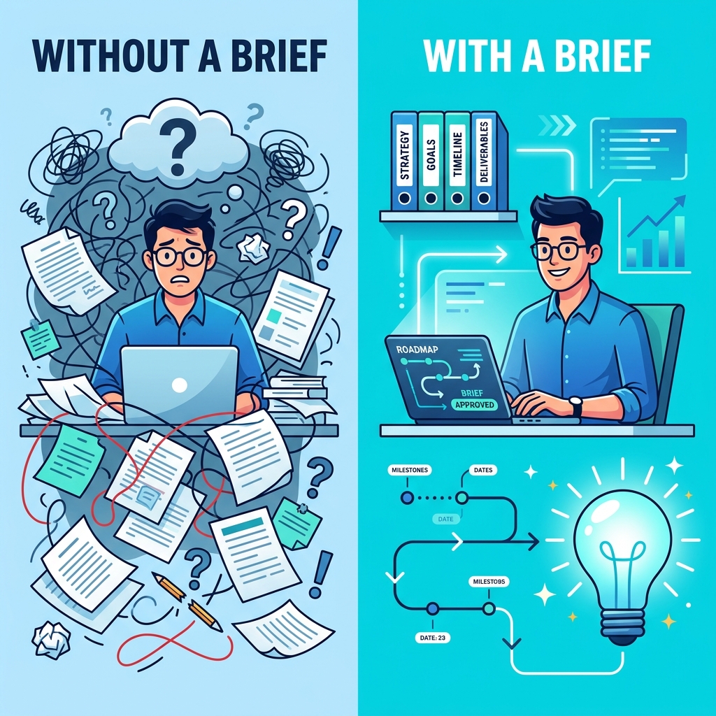 Comparison of a web project with and without a structured brief