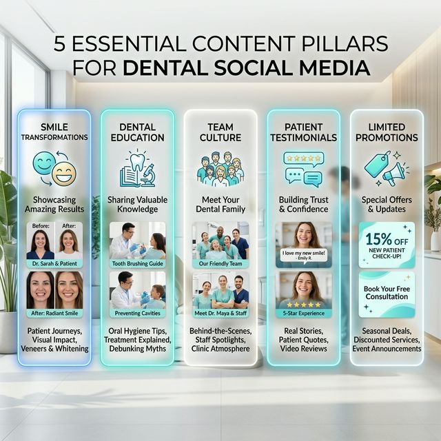 The 5 core content pillars for dental social media marketing in 2026