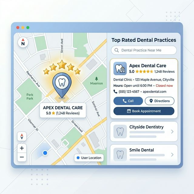 Dental practice ranking in the top 3 of Google Maps local map pack