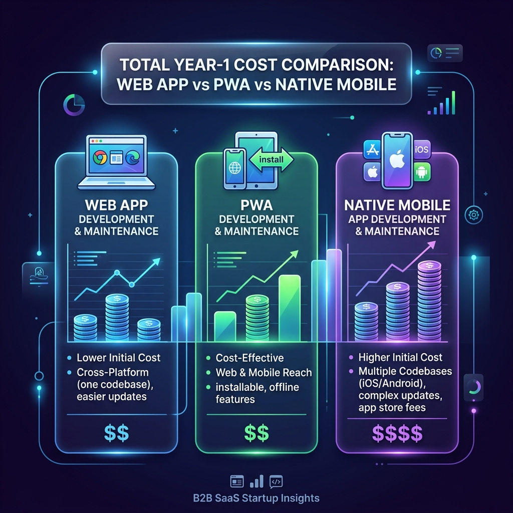 Total Year-1 Cost Comparison: Web App vs PWA vs Native Mobile