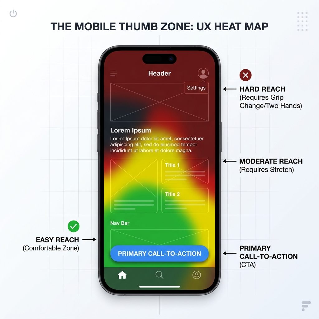 Mobile UX Thumb Zone Heatmap