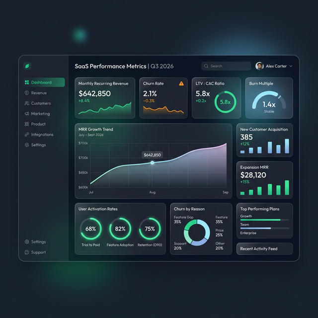 Modern 2026 SaaS Metrics Dashboard