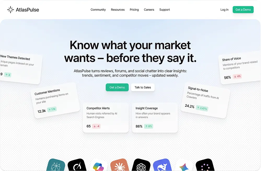 Atlas dashboard with KPI cards and chart blocks